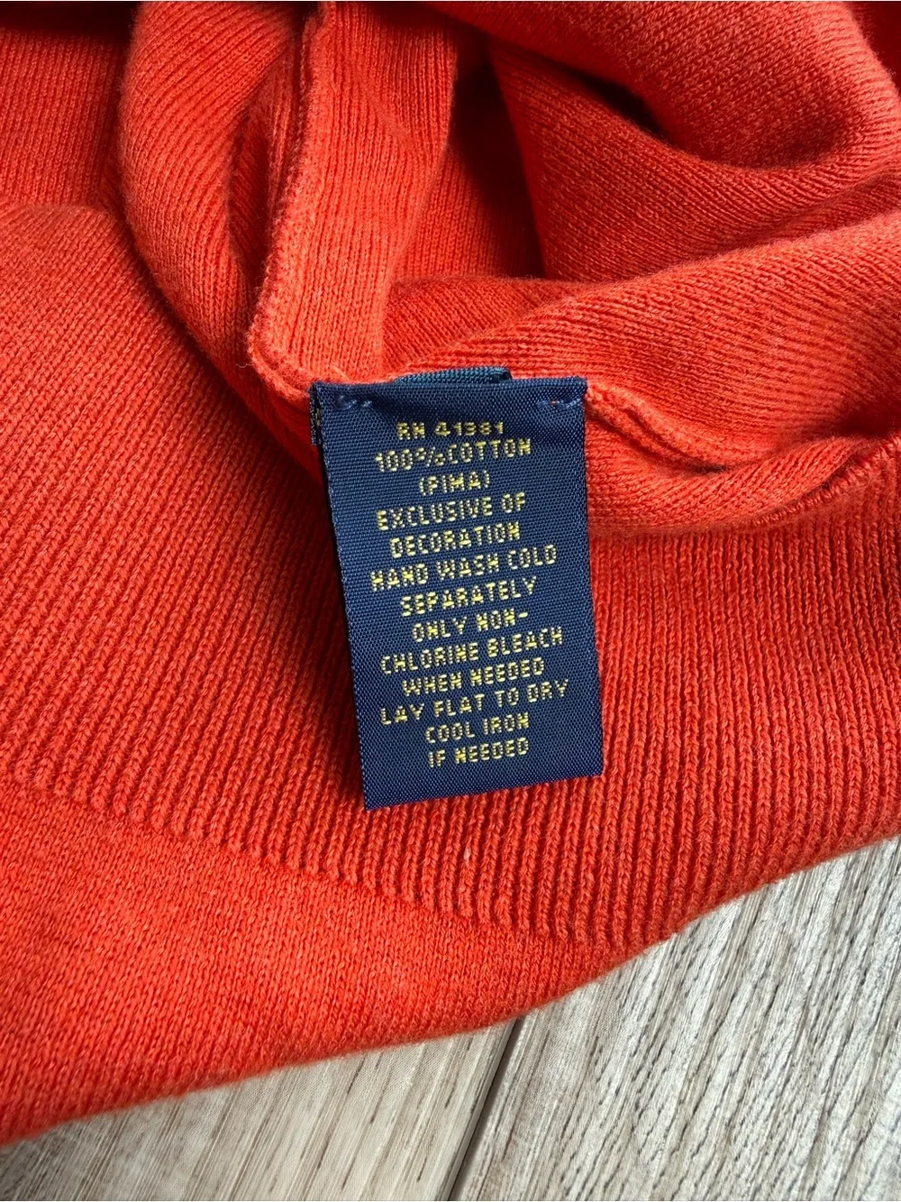 Polo by Ralph Lauren Men's V-Neck Sweater in Bright Orange with Navy Logo